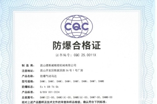 雷竞技newbee官方下载成功获得气动马达防爆认证